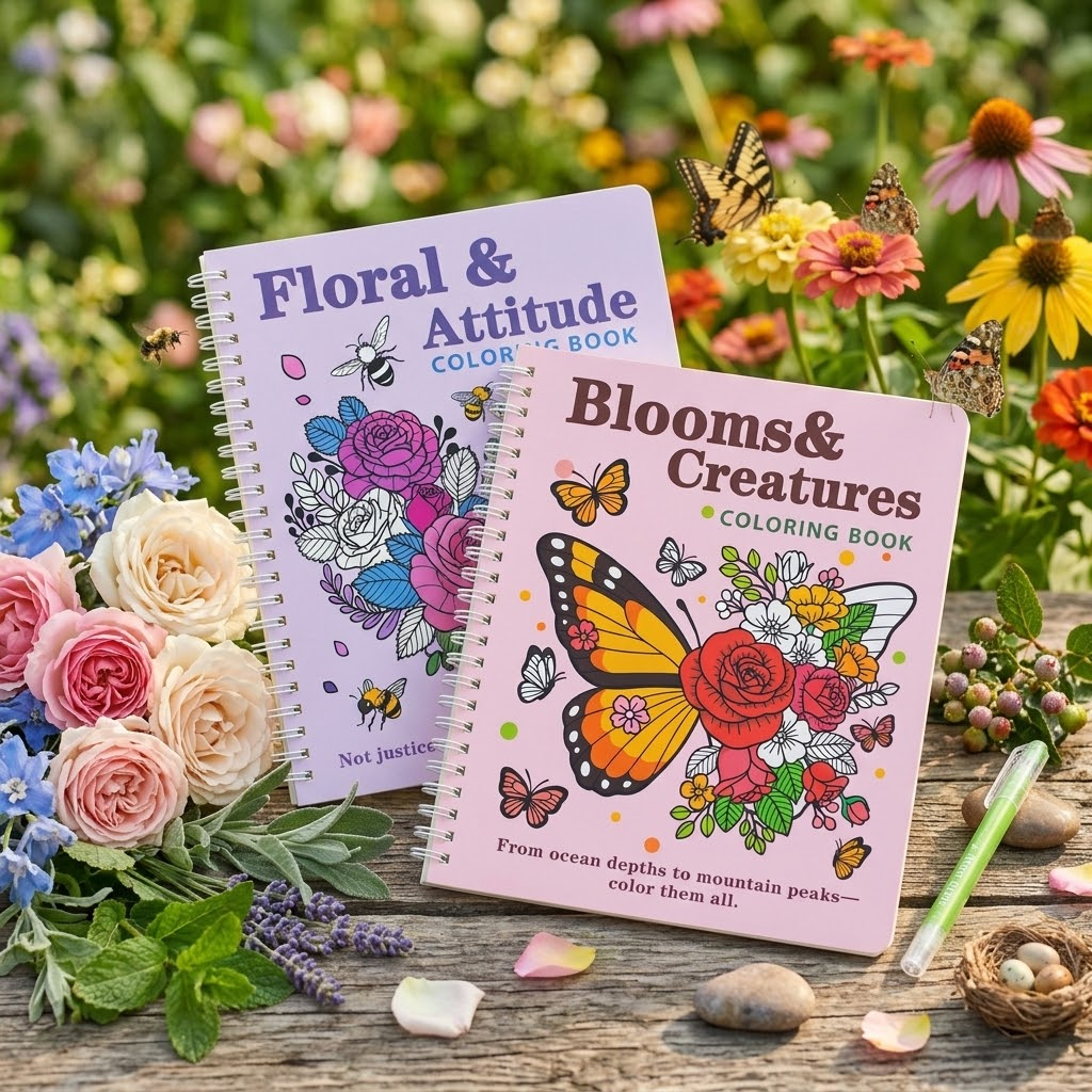 Blooms & Creatures Coloring Book